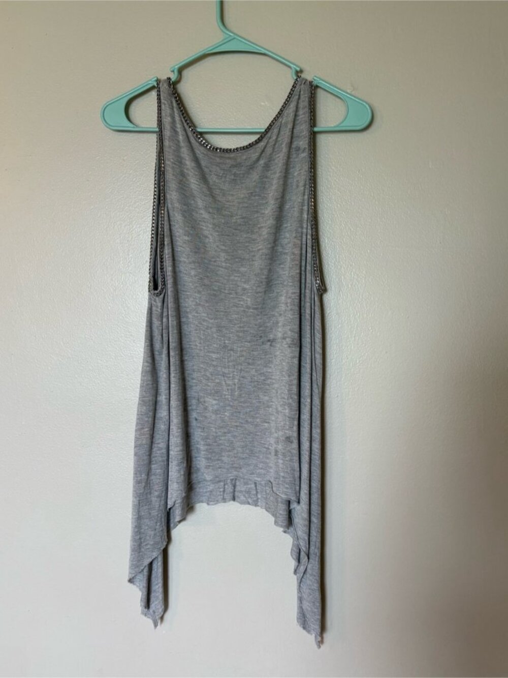 Women's Light Gray Graphic Tank with Chain Trim - Picture 3 of 3